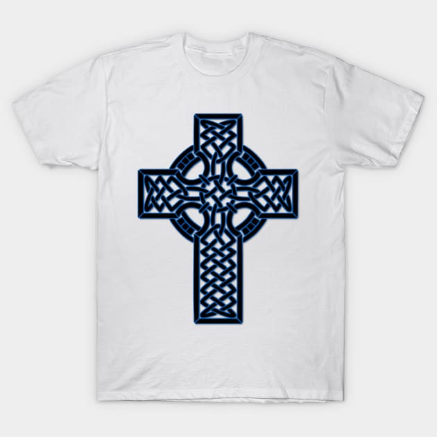 Blue Celtic Cross Medieval Artwork T-Shirt by DesignsbyZazz